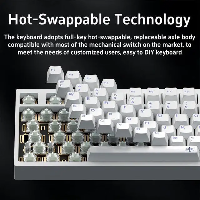 Alt view image 4 of 7 - D75 Aluminum CNC Mechanical Keyboard,75% Quick-Release Gasket Mount Hot Swap Tri-Mode Wireless BT5.0/2.4GHz/USB-C Custom RGB Gaming Keyboard PBT Keycaps for PC/Mac Gamer (White)