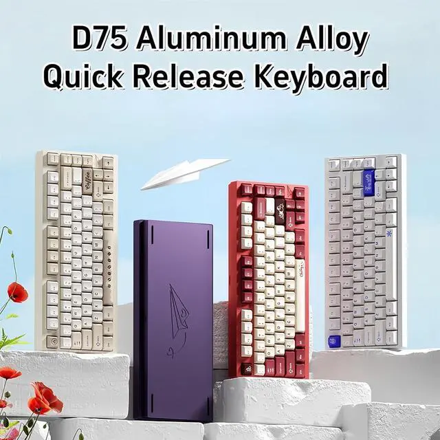 Alt view image 2 of 7 - D75 Aluminum CNC Mechanical Keyboard,75% Quick-Release Gasket Mount Hot Swap Tri-Mode Wireless BT5.0/2.4GHz/USB-C Custom RGB Gaming Keyboard PBT Keycaps for PC/Mac Gamer (White)
