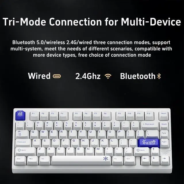 Alt view image 5 of 7 - D75 Aluminum CNC Mechanical Keyboard,75% Quick-Release Gasket Mount Hot Swap Tri-Mode Wireless BT5.0/2.4GHz/USB-C Custom RGB Gaming Keyboard PBT Keycaps for PC/Mac Gamer (White)