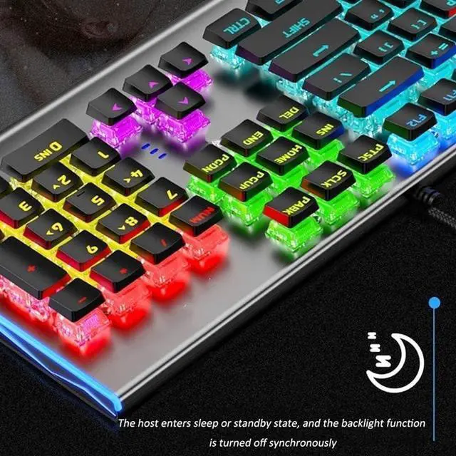 Alt view image 4 of 6 - Mechanical Gaming Keyboard, LED Rainbow Backlit Wired Keyboard, 104 Keys, Suitable for PC and Desktop Computer