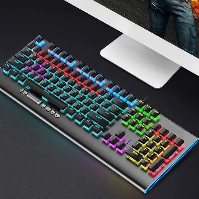 Alt view image 6 of 6 - Mechanical Gaming Keyboard, LED Rainbow Backlit Wired Keyboard, 104 Keys, Suitable for PC and Desktop Computer
