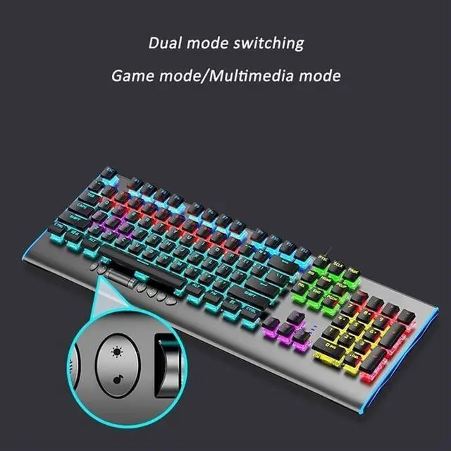 Alt view image 5 of 6 - Mechanical Gaming Keyboard, LED Rainbow Backlit Wired Keyboard, 104 Keys, Suitable for PC and Desktop Computer