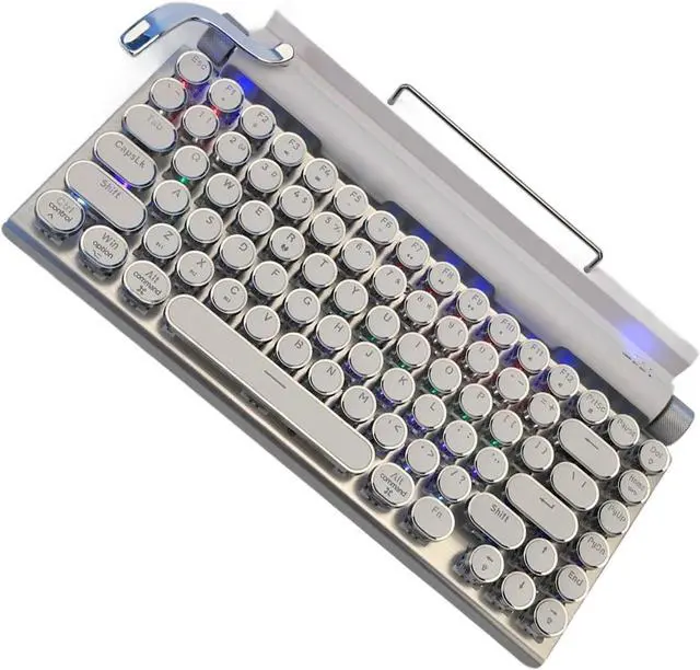 Alt view image 3 of 7 - Typewriter Keyboard, Typewriter Style Mechanical Gaming Keyboard, 83 Keys Blue Switch Retro Punk Keyboard with RGB Backlit, Retro Keycap Keyboard (White)