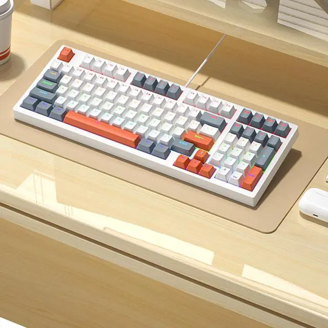 Alt view image 2 of 7 - Small 98Keys Mechanical Gaming Keyboard with LED Backlights, Ergonomic Keyboard for PC Gamers Office Wire Keyboard
