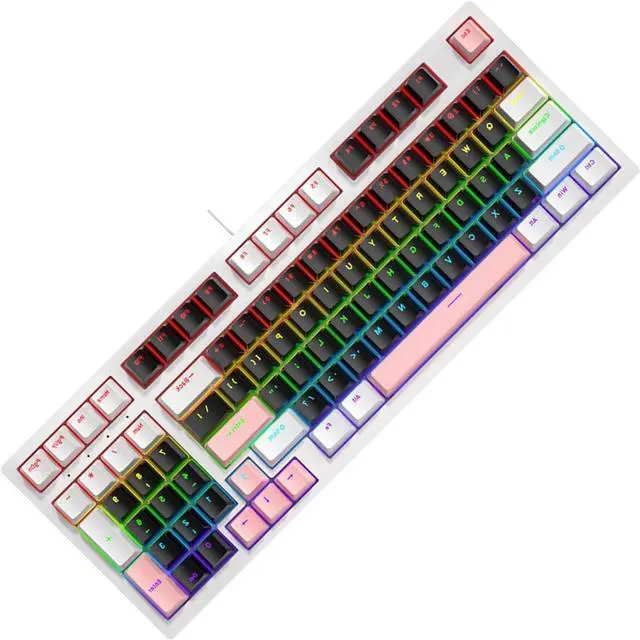 Alt view image 6 of 7 - Small 98Keys Mechanical Gaming Keyboard with LED Backlights, Ergonomic Keyboard for PC Gamers Office Wire Keyboard