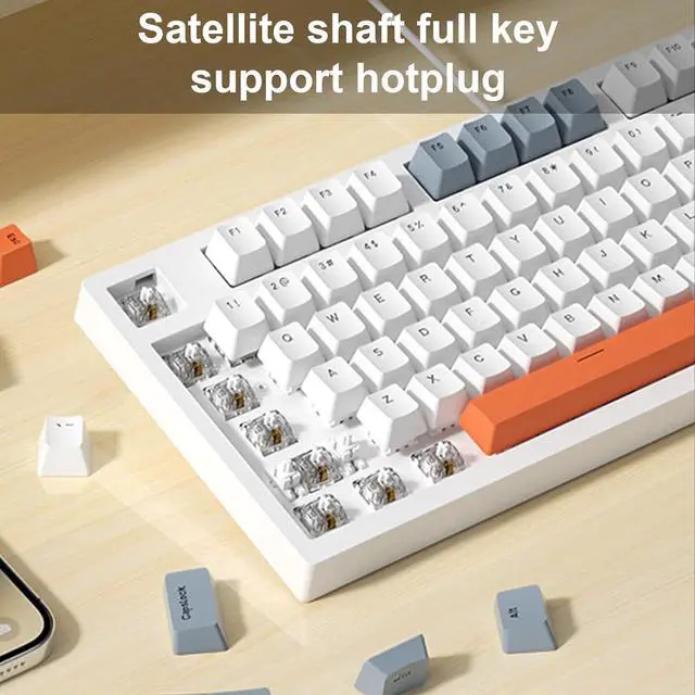 Alt view image 7 of 7 - Small 98Keys Mechanical Gaming Keyboard with LED Backlights, Ergonomic Keyboard for PC Gamers Office Wire Keyboard