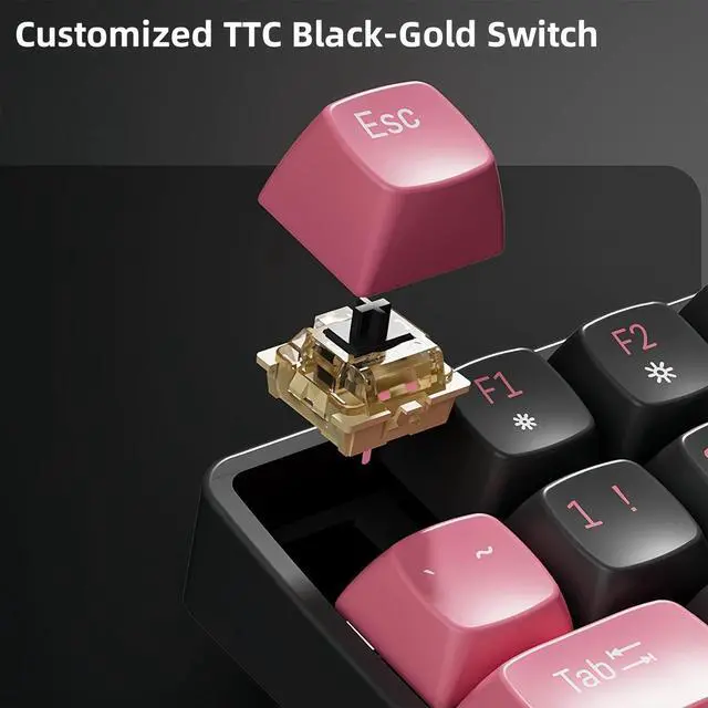 Alt view image 6 of 7 - MK100 Black and Pink Wireless Mechanical Keyboard,98% Compact 100 Keys Bluetooth/2.4G Gasket Structure Ergonomic Keyboard USB-C Rechargeable Gaming Keyboards for PC/Laptop/Office