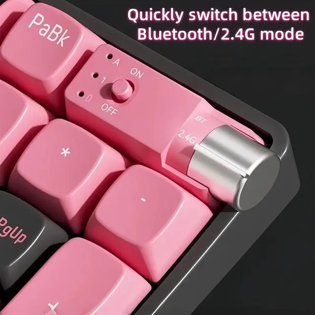 Alt view image 7 of 7 - MK100 Black and Pink Wireless Mechanical Keyboard,98% Compact 100 Keys Bluetooth/2.4G Gasket Structure Ergonomic Keyboard USB-C Rechargeable Gaming Keyboards for PC/Laptop/Office