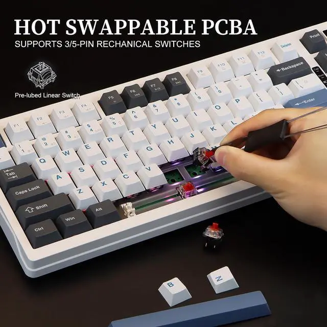 Alt view image 2 of 7 - MOLGRIA G98 Wireless Mechanical Keyboard, Light Backlit Keyboards, USB-C/BT5.0/2.4G Wi-Fi Connected Gasket Gaming Keyboard with Side Knob for Home Office and Personal Computer (White Blue)