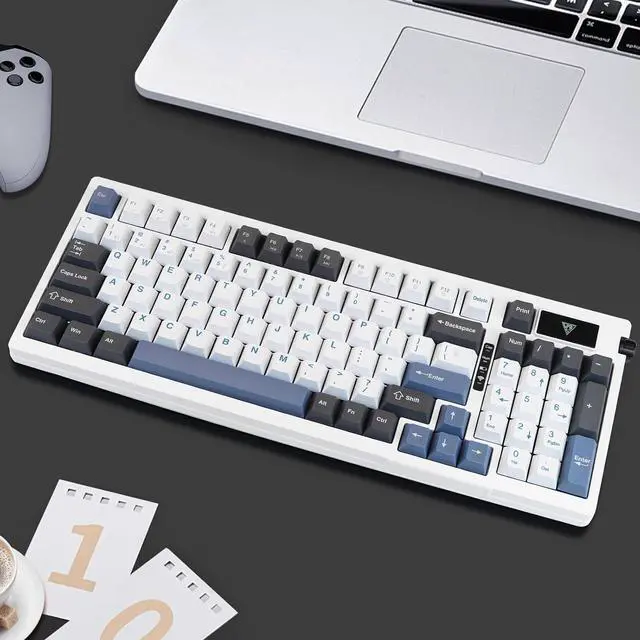 Alt view image 6 of 7 - MOLGRIA G98 Wireless Mechanical Keyboard, Light Backlit Keyboards, USB-C/BT5.0/2.4G Wi-Fi Connected Gasket Gaming Keyboard with Side Knob for Home Office and Personal Computer (White Blue)