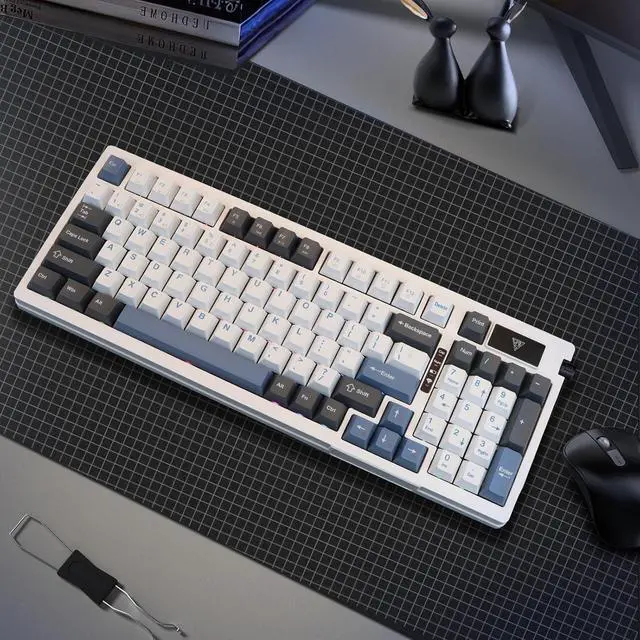 Alt view image 7 of 7 - MOLGRIA G98 Wireless Mechanical Keyboard, Light Backlit Keyboards, USB-C/BT5.0/2.4G Wi-Fi Connected Gasket Gaming Keyboard with Side Knob for Home Office and Personal Computer (White Blue)