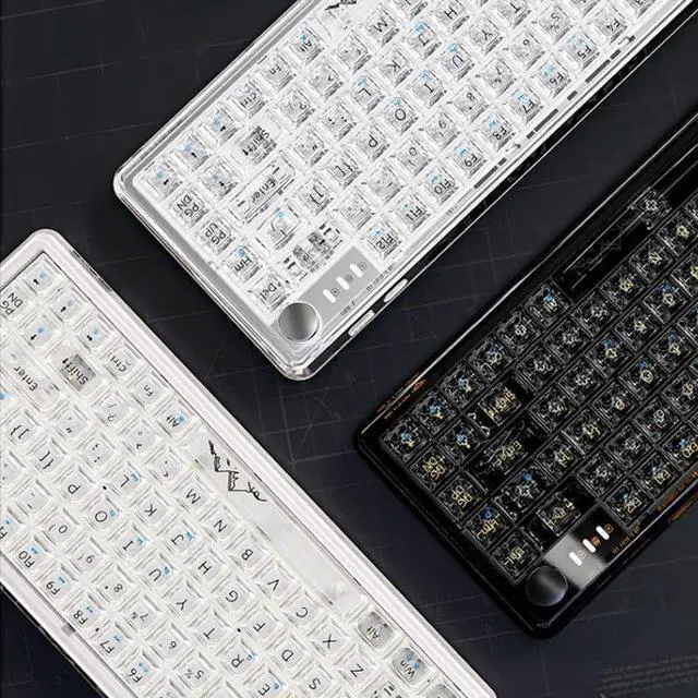 Alt view image 2 of 7 - Wireless Hot Swappable Transparent Mechanical Keyboard, RGB Full Color Backlight, 70% Layout, Three-Mode Connection, RGB Backlit, for Windows/Mac(Clear)