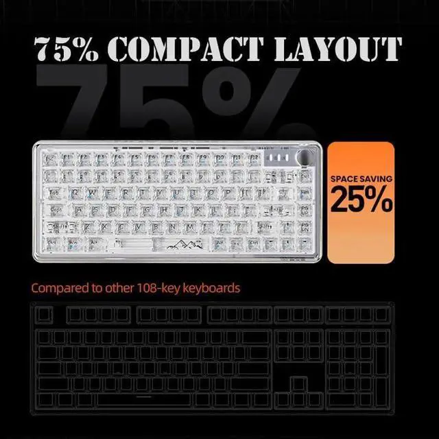 Alt view image 3 of 7 - Wireless Hot Swappable Transparent Mechanical Keyboard, RGB Full Color Backlight, 70% Layout, Three-Mode Connection, RGB Backlit, for Windows/Mac(Clear)