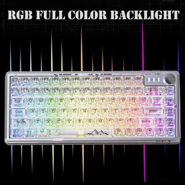 Alt view image 7 of 7 - Wireless Hot Swappable Transparent Mechanical Keyboard, RGB Full Color Backlight, 70% Layout, Three-Mode Connection, RGB Backlit, for Windows/Mac(Clear)