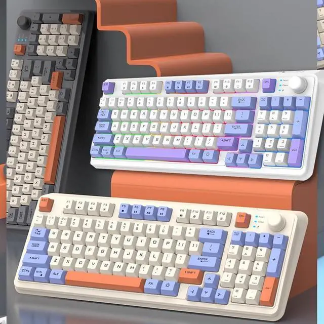 Alt view image 2 of 7 - Wireless Mechanical Keyboard, Hot-Swappable Switches, 2.4GHz+Bluetooth, RGB Backlit, for Gaming/Office(Beige)