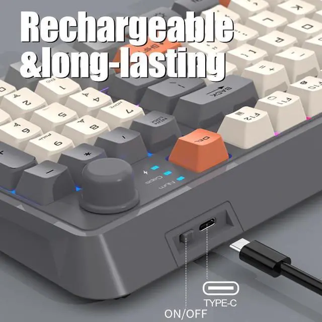 Alt view image 4 of 7 - Wireless Mechanical Keyboard, Hot-Swappable Switches, 2.4GHz+Bluetooth, RGB Backlit, for Gaming/Office(Beige)
