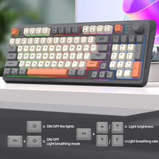 Alt view image 5 of 7 - Wireless Mechanical Keyboard, Hot-Swappable Switches, 2.4GHz+Bluetooth, RGB Backlit, for Gaming/Office(Beige)