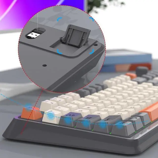 Alt view image 6 of 7 - Wireless Mechanical Keyboard, Hot-Swappable Switches, 2.4GHz+Bluetooth, RGB Backlit, for Gaming/Office(Beige)