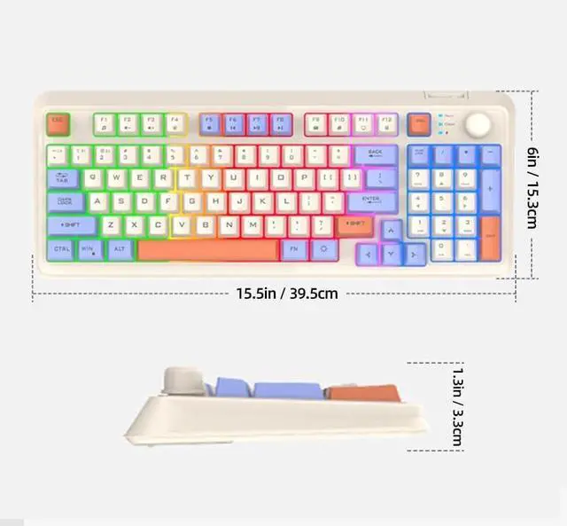 Alt view image 7 of 7 - Wireless Mechanical Keyboard, Hot-Swappable Switches, 2.4GHz+Bluetooth, RGB Backlit, for Gaming/Office(Beige)