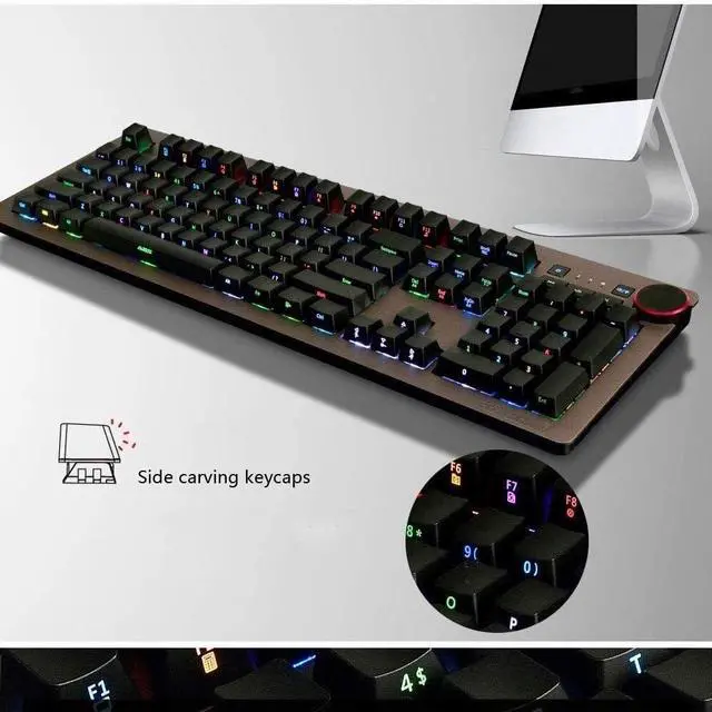 Alt view image 6 of 7 - HCUCTOS Green Axis Black Axis Tea Axis RGB Cable Computer Gaming Esports Player Mechanical Keyboard(Black Cherry Shaft White Light)