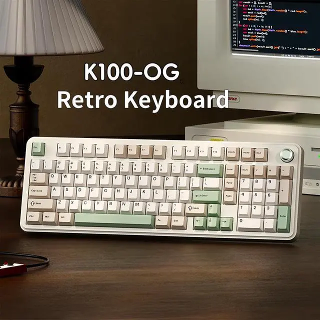 Alt view image 2 of 7 - K104 Retro Mechanical Keyboard with Knob,98% Gasket Structure Tri-Mode Wireless BT5.0/2.4G/Type-C Wired RGB HotSwap Full Size NKRO Gaming Keyboard 8000mAh Battery,PBT Keycaps for PC/Mac