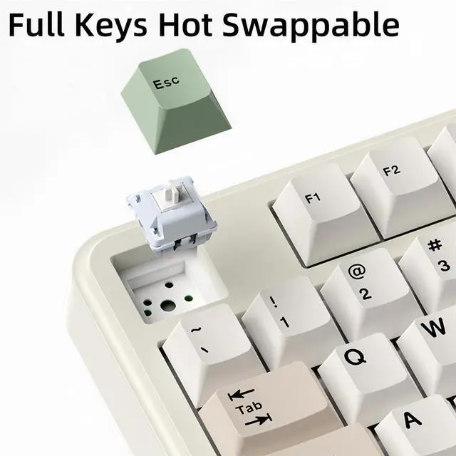 Alt view image 4 of 7 - K104 Retro Mechanical Keyboard with Knob,98% Gasket Structure Tri-Mode Wireless BT5.0/2.4G/Type-C Wired RGB HotSwap Full Size NKRO Gaming Keyboard 8000mAh Battery,PBT Keycaps for PC/Mac