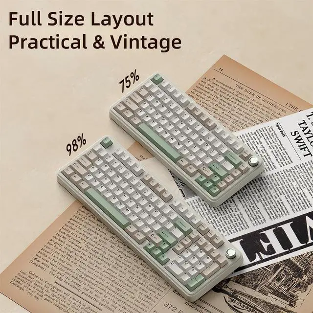 Alt view image 3 of 7 - K104 Retro Mechanical Keyboard with Knob,98% Gasket Structure Tri-Mode Wireless BT5.0/2.4G/Type-C Wired RGB HotSwap Full Size NKRO Gaming Keyboard 8000mAh Battery,PBT Keycaps for PC/Mac