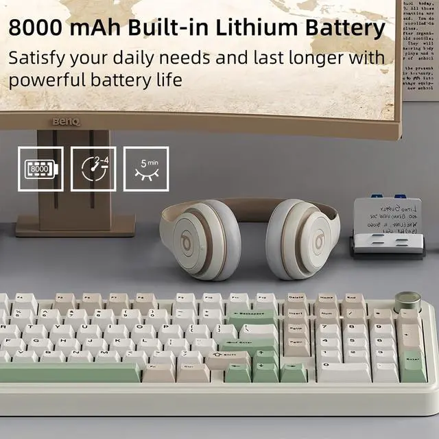 Alt view image 5 of 7 - K104 Retro Mechanical Keyboard with Knob,98% Gasket Structure Tri-Mode Wireless BT5.0/2.4G/Type-C Wired RGB HotSwap Full Size NKRO Gaming Keyboard 8000mAh Battery,PBT Keycaps for PC/Mac