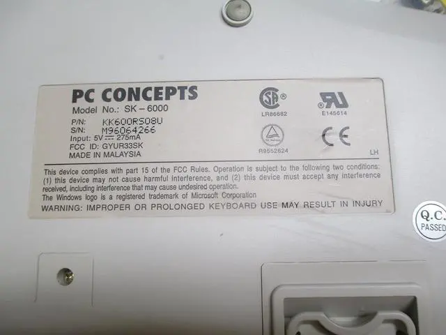 Alt view image 5 of 5 - SK-6000 KK600RS08U PS/2 9-Pin-Serial Ergonomic Split Keyboard, FCC ID: GYUR33SK, Beige Color