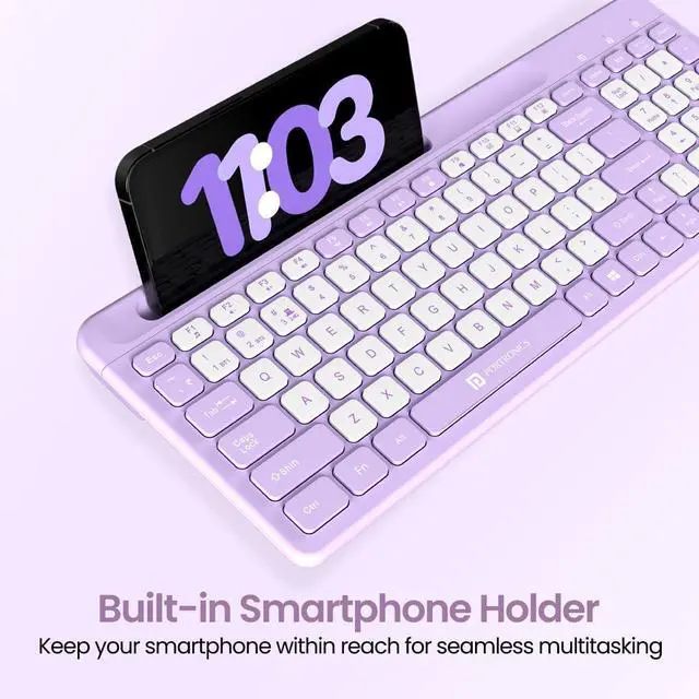 Alt view image 4 of 7 - genric Bubble Square Wireless Keyboard with Bluetooth + 2.4 GHz USB Receiver (Dual Connectivity), Pair 3 Devices Max, Multimedia Hotkeys, for Laptop, PC, Smartphone, Tablet (Purple)