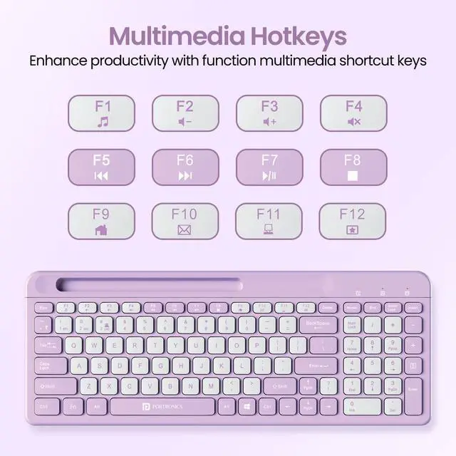 Alt view image 5 of 7 - genric Bubble Square Wireless Keyboard with Bluetooth + 2.4 GHz USB Receiver (Dual Connectivity), Pair 3 Devices Max, Multimedia Hotkeys, for Laptop, PC, Smartphone, Tablet (Purple)