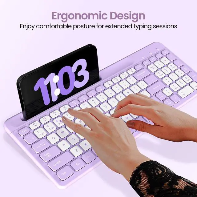 Alt view image 7 of 7 - genric Bubble Square Wireless Keyboard with Bluetooth + 2.4 GHz USB Receiver (Dual Connectivity), Pair 3 Devices Max, Multimedia Hotkeys, for Laptop, PC, Smartphone, Tablet (Purple)