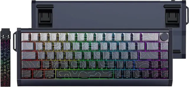 Main image of Glacier Skyloong GK68HE Aluminum Case, Wired Detachable USB-C, Hot Swappable, Volume Knob, Side Print Keycaps, Hall Effect, Magnetic Keyboard (Contour Line/Gradient Black, Standard Cable)