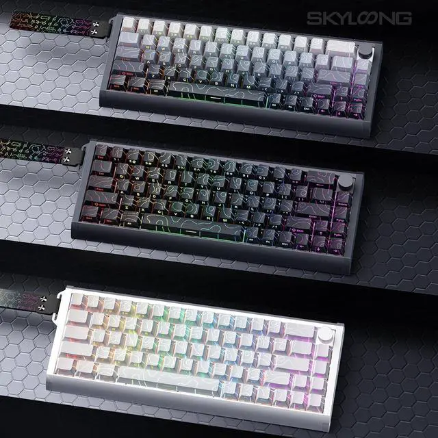 Alt view image 2 of 7 - Glacier Skyloong GK68HE Aluminum Case, Wired Detachable USB-C, Hot Swappable, Volume Knob, Side Print Keycaps, Hall Effect, Magnetic Keyboard (Contour Line/Gradient Black, Standard Cable)