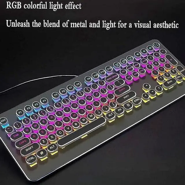 Alt view image 2 of 5 - Computer Keyboards Wired Gaming Keyboard, Retro Mechanical Keyboard, 18 Backlight Effects