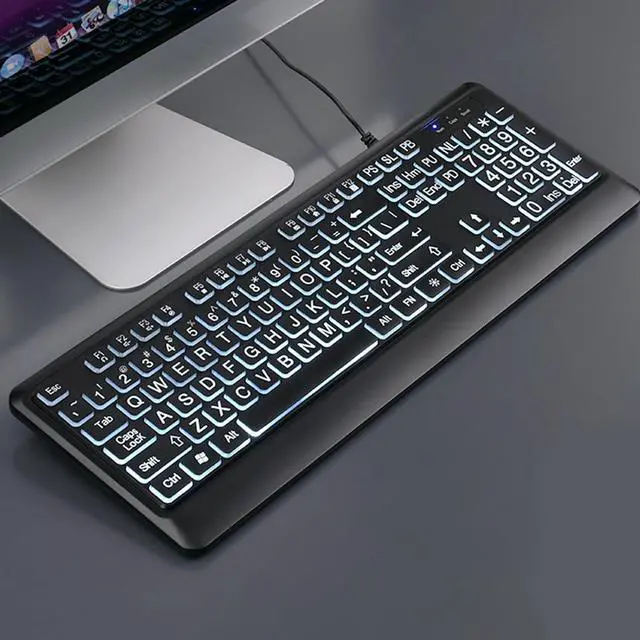 Alt view image 6 of 7 - Large Print Computer Keyboard USB LED Keyboard Full Size Computer Keyboard with Customizable LED Backlit Lighting