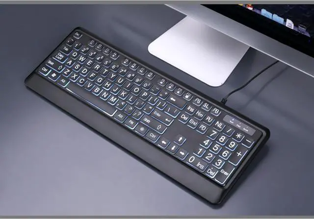 Alt view image 5 of 7 - Large Print Computer Keyboard USB LED Keyboard Full Size Computer Keyboard with Customizable LED Backlit Lighting