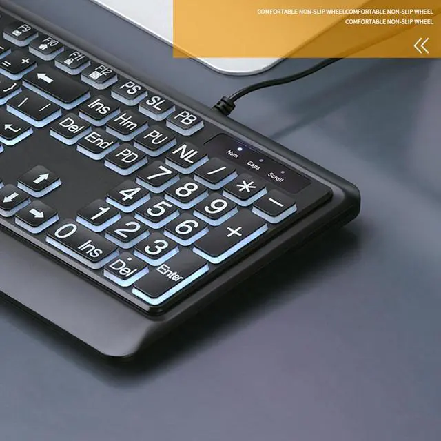 Alt view image 3 of 7 - Large Print Computer Keyboard USB LED Keyboard Full Size Computer Keyboard with Customizable LED Backlit Lighting