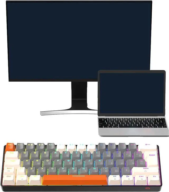 Alt view image 3 of 7 - Mechanical Gaming Keyboard, 60% Mechanical Green Switch 62 Keys Russian Gaming Computer Keyboard 62 Keys Russian Mechanical Keyboard 60% Small Luminous for Laptop