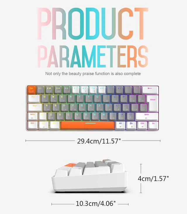 Alt view image 4 of 7 - Mechanical Gaming Keyboard, 60% Mechanical Green Switch 62 Keys Russian Gaming Computer Keyboard 62 Keys Russian Mechanical Keyboard 60% Small Luminous for Laptop