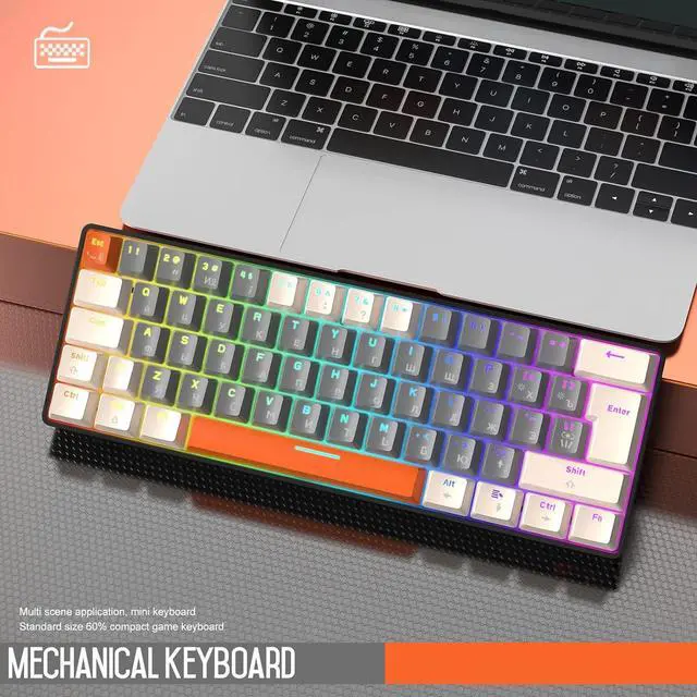 Alt view image 5 of 7 - Mechanical Gaming Keyboard, 60% Mechanical Green Switch 62 Keys Russian Gaming Computer Keyboard 62 Keys Russian Mechanical Keyboard 60% Small Luminous for Laptop