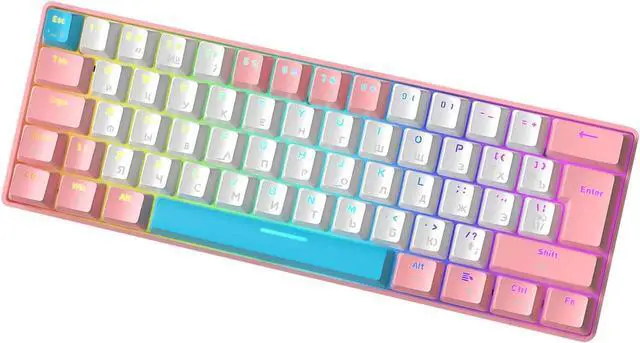 Alt view image 6 of 7 - Mechanical Gaming Keyboard, 60% Mechanical Green Switch 62 Keys Russian Gaming Computer Keyboard 62 Keys Russian Mechanical Keyboard 60% Small Luminous for Laptop