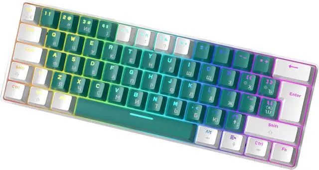 Alt view image 7 of 7 - Mechanical Gaming Keyboard, 60% Mechanical Green Switch 62 Keys Russian Gaming Computer Keyboard 62 Keys Russian Mechanical Keyboard 60% Small Luminous for Laptop