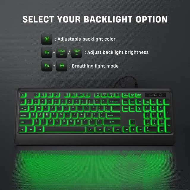 Alt view image 5 of 7 - Large Print Backlit Keyboard and Backlit Wired Keyboard