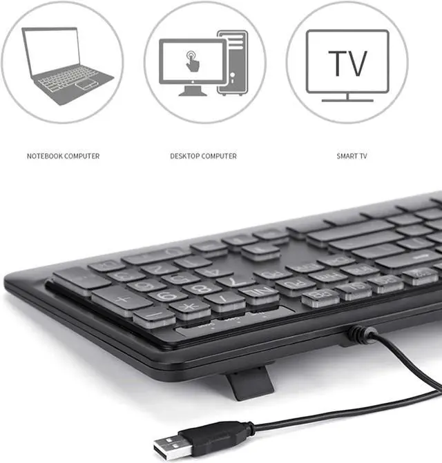 Alt view image 2 of 7 - Large Print Computer Keyboard USB LED Keyboard Full Size Computer Keyboard with Customizable LED Backlit Lighting