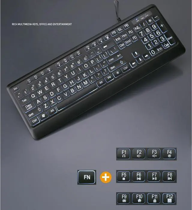 Alt view image 4 of 7 - Large Print Keyboard Large Print Computer Keyboard USB Led Keyboard Full Size Computer Keyboard with Customizable Led Backlit Lighting