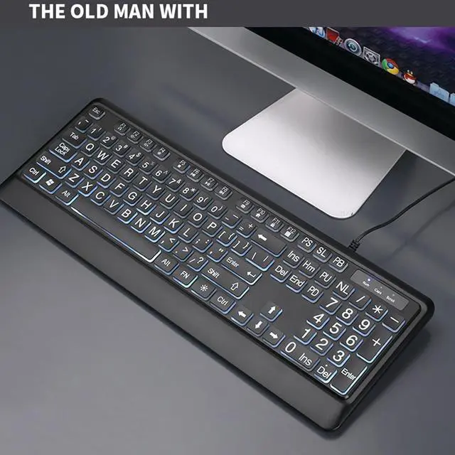 Alt view image 6 of 7 - Large Print Keyboard Large Print Computer Keyboard USB Led Keyboard Full Size Computer Keyboard with Customizable Led Backlit Lighting