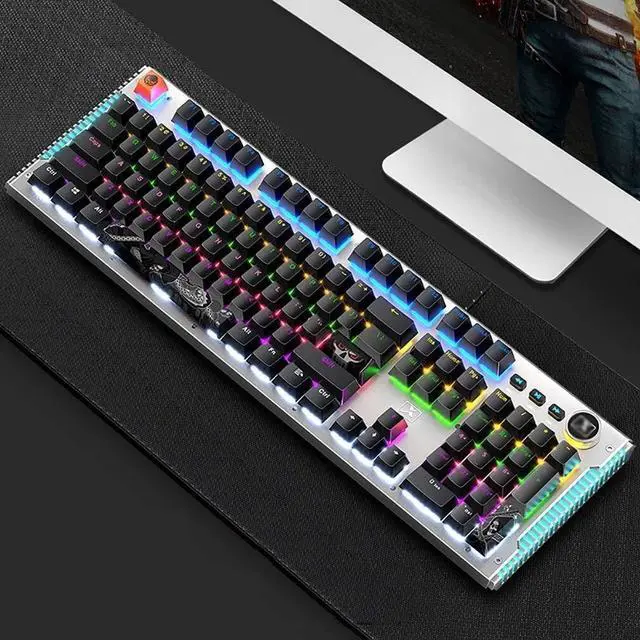 Alt view image 4 of 5 - Portable Laptop Keyboard Mechanical Gaming Keyboard Full Size 104 Keys Metal Plate Wired LED Rainbow Gaming Backlit Multimedia Keys Computer Keyboard