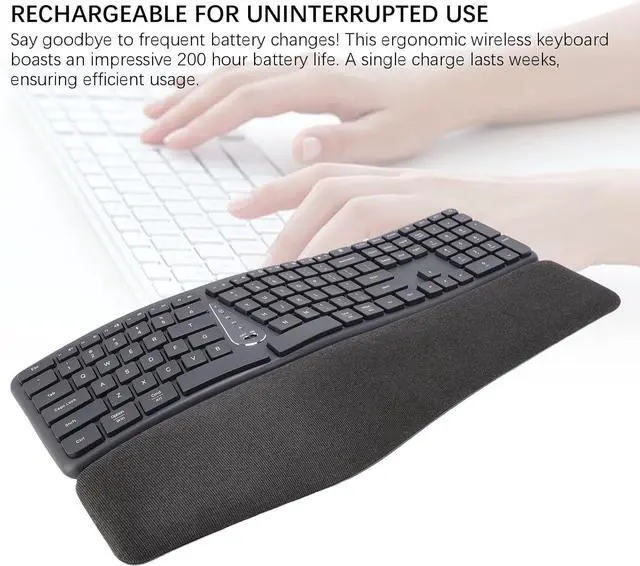 Alt view image 5 of 7 - Ergonomic Keyboard, Ergonomic Split Keyboard with Cushioned Wrist Rest, 2.4G USB C Bluetooth Wireless Computer Keyboard with 111 Keys, Rechargeable for Desktop, PC, Laptop