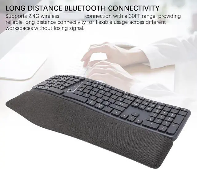 Alt view image 6 of 7 - Ergonomic Keyboard, Ergonomic Split Keyboard with Cushioned Wrist Rest, 2.4G USB C Bluetooth Wireless Computer Keyboard with 111 Keys, Rechargeable for Desktop, PC, Laptop